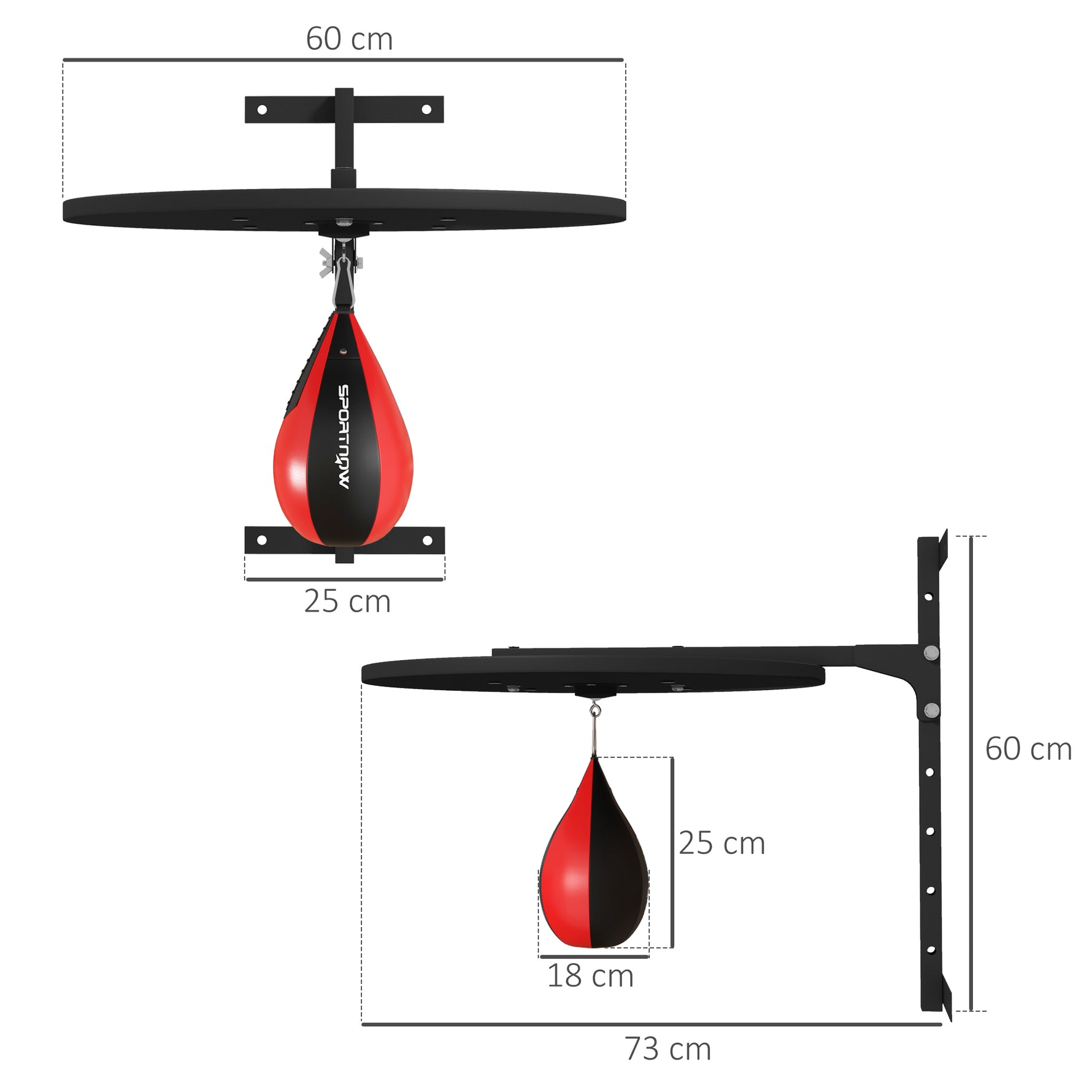 Plateforme murale avec poire de vitesse sac de frappe pour entraînement de boxe, hauteur ajustable pivotant à 360°