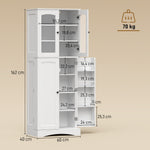 Kitchen tall sideboard, acrylic display cabinet, 4 doors, 10 compartments, 8 shelf racks, 60 x 40 x 162 cm, white