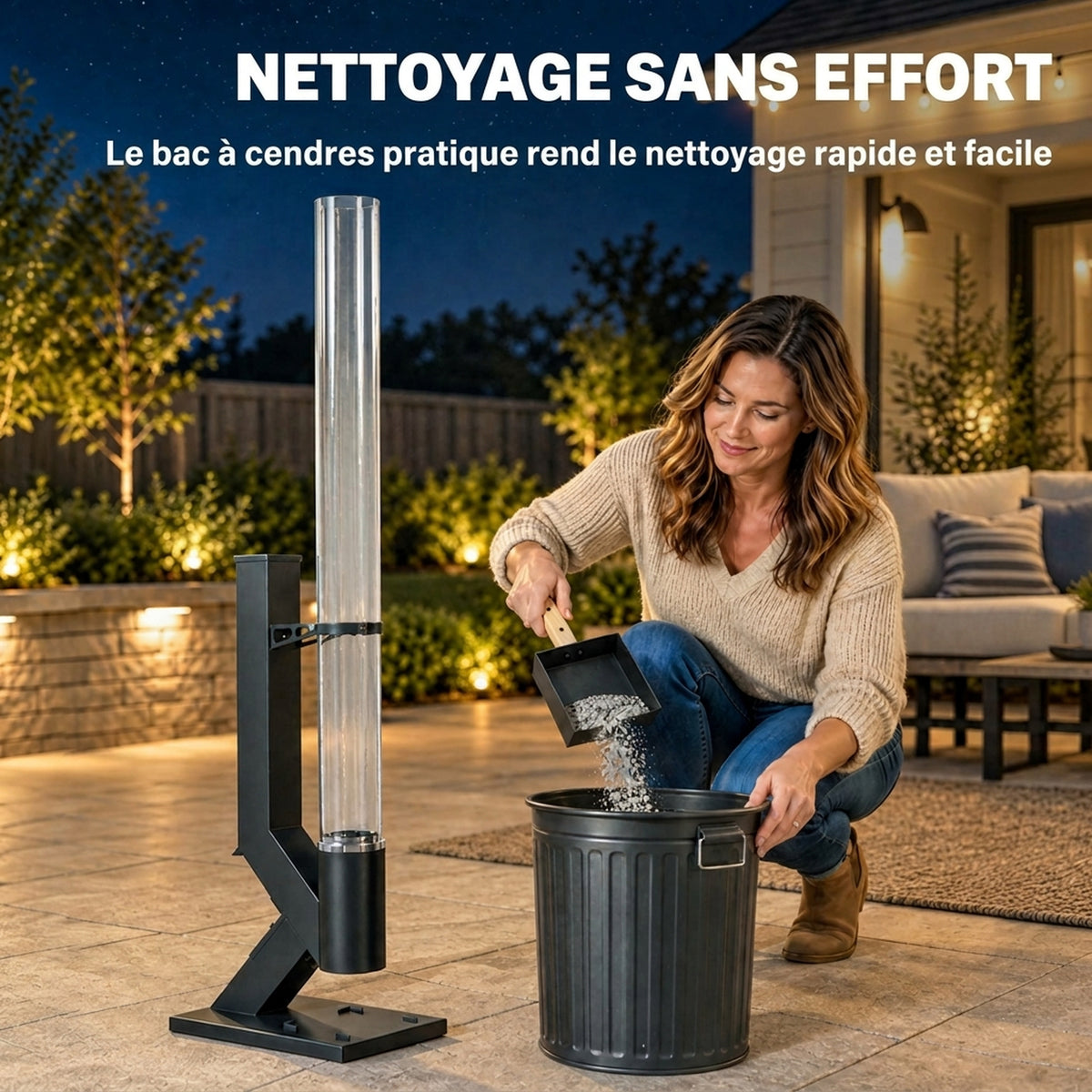 Riscaldamento a pellet per terrazza da 13000 W, Serbatoio da 2,4 kg, Tubo in vetro da 107,5 cm, Portacenere, 53x25x141cm, Nero