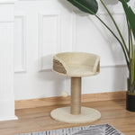 Cat tree climbing tree scratching post design toy hanging pom-pom + plush platform 40 x 40 x 49 cm beige sisal