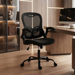 Chaise Bureau Ergonomique, Fauteuil de Bureau Maille, Accoudoirs Relevables, Hauteur Réglable, Fonction Bascule, Noir