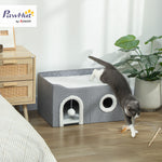 Nicchia per gatti pieghevole da interno con tiragraffi, letto rialzato, ingressi, gioco sospeso, cuscino reversibile, 60x40x34cm, grigio