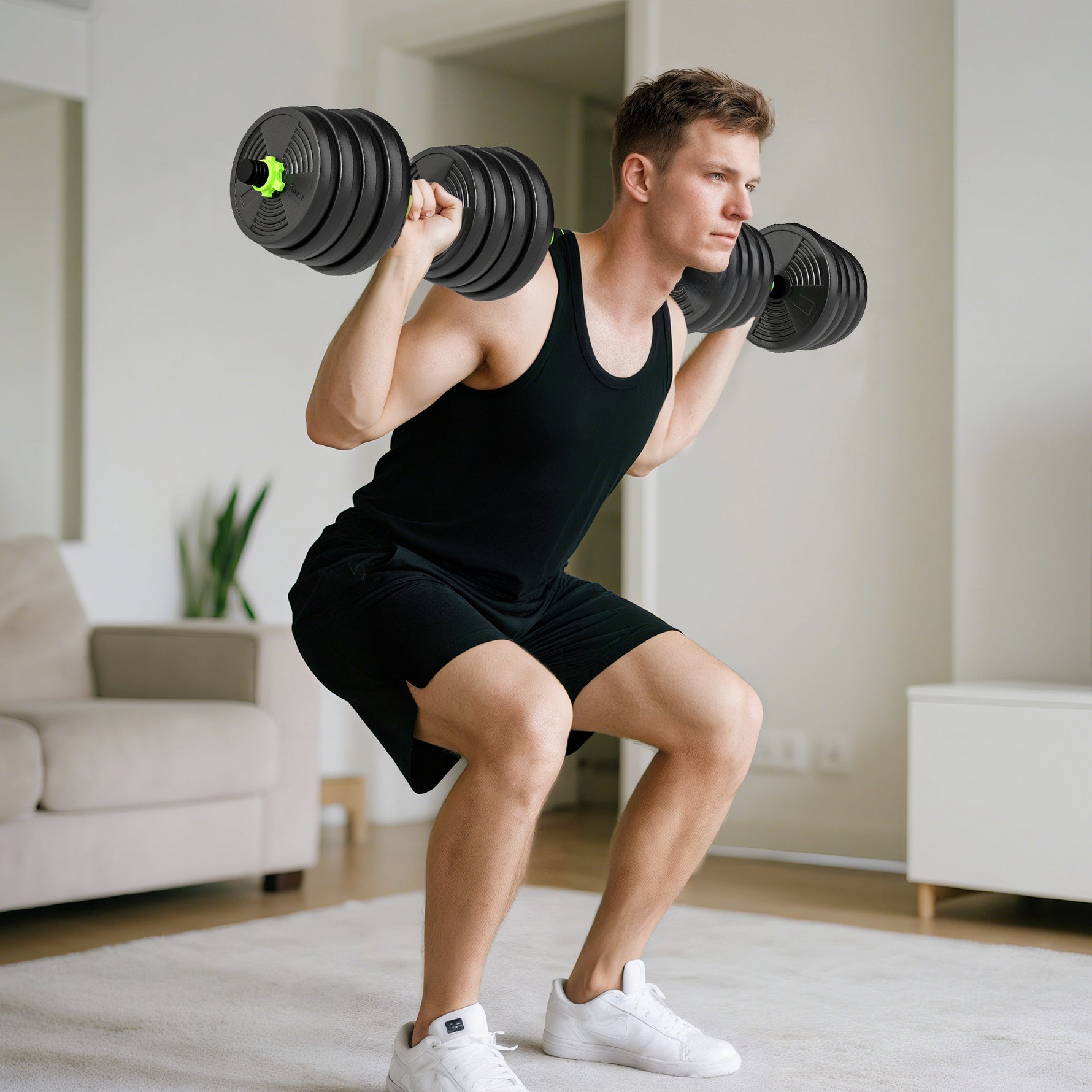Kit haltères musculation haltères réglables 30 kg 3 en 1, ensemble de poids réglable avec barre d'extension noir