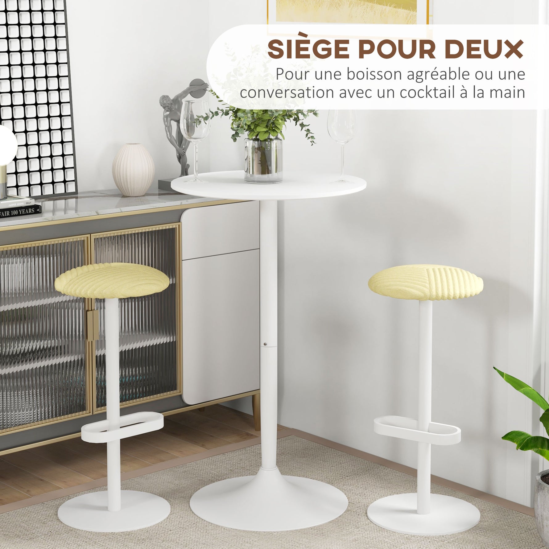 Table de bar ronde table de bistro mange-debout table de cuisine style contemporain plateau peint et cadre en acier