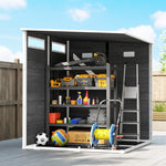 Abri de Jardin Cabanon de Stockage Plancher Structure Aluminium 3 Fenêtres 2 Aérations 182x182x183cm Gris Effet Bois