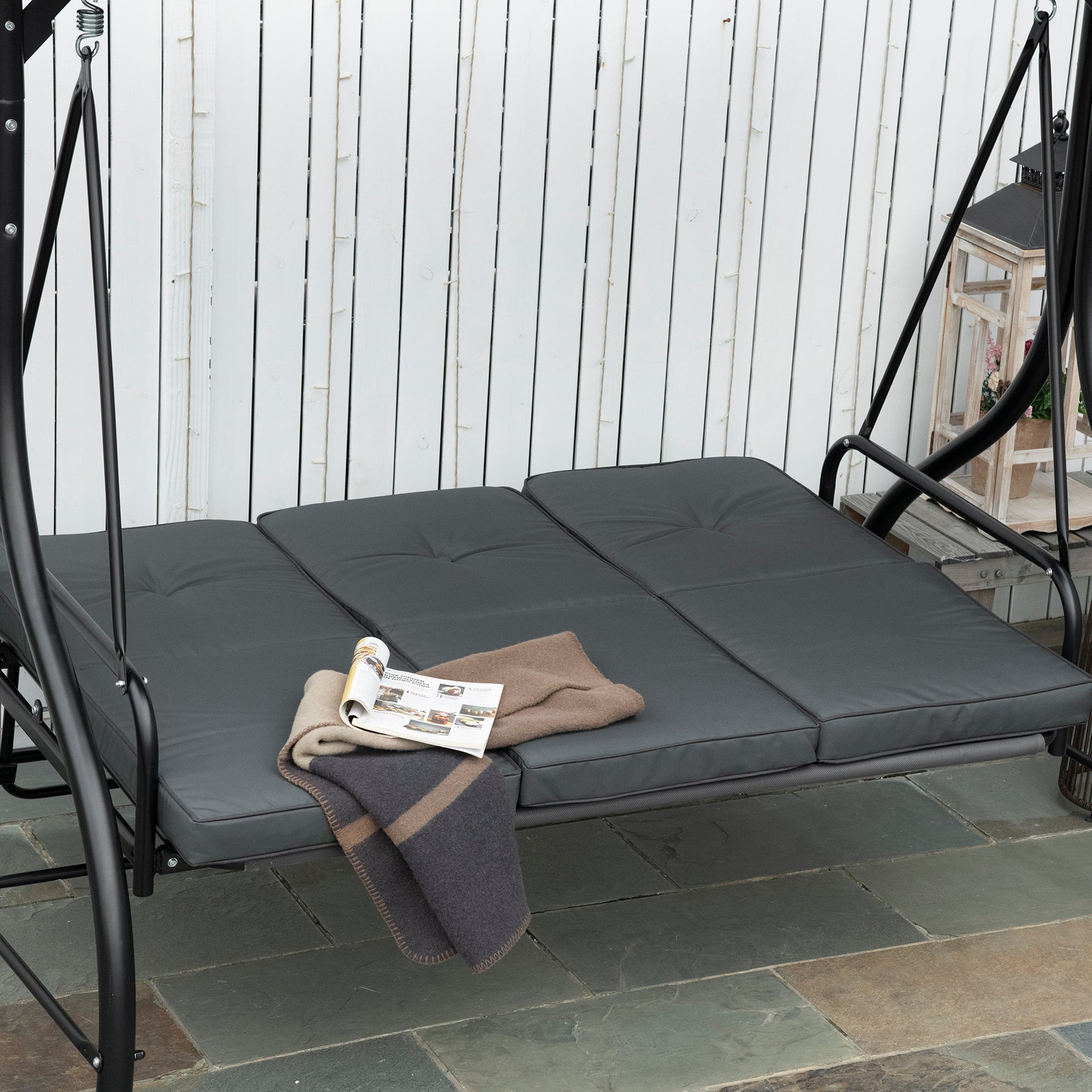 Balancelle de Jardin 3 Places Convertible Inclinaison Toit réglable Matelas Grand Confort Rembourrage 7 cm fourni