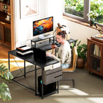 Bureau d'angle modulable réversible 168-240 cm style industriel - étagère réglable, sac de rangement, support d'écran