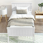 Cadre de lit 90 x 200 cm, lit simple en bois massif avec sommier à lattes tête et pied inclus, assemblage facile, blanc