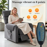 Fauteuil releveur électrique massage vibration et chaleur, fauteuil relax électrique en velours, gris foncé