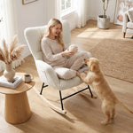 Fauteuil à Bascule, Rocking Chair en Peluche Teddy, Poches Latérales, Dossier à Oreilles Capitonné, Crème