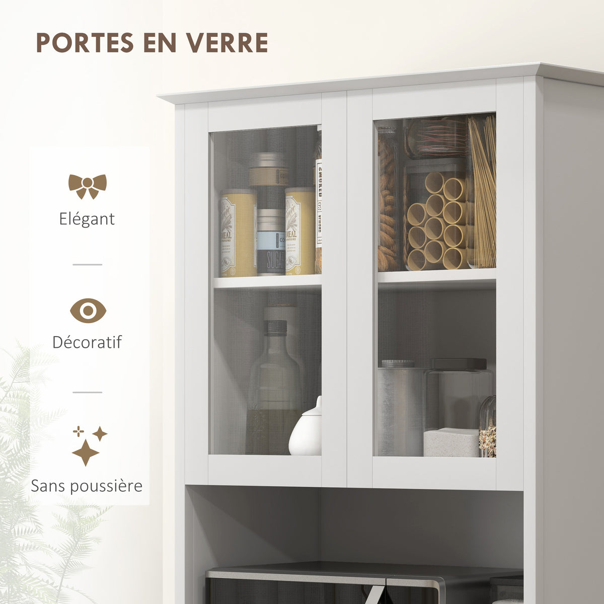 Buffet de cuisine meuble de rangement placard 2 portes 3 tiroirs et niche centrale dim. 68L x 38l x 172H cm MDF blanc