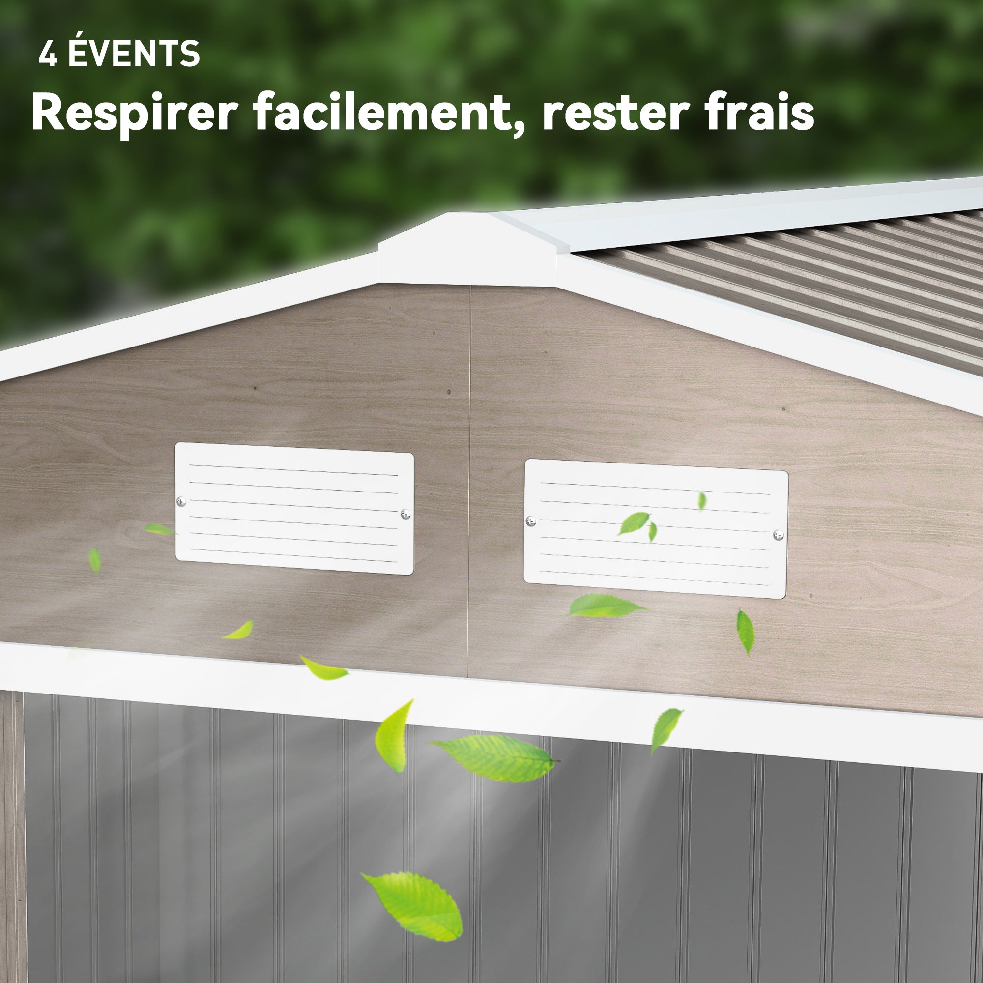 Abri de jardin 5,4 m² 2,77 x 1,95 x 1,92 m kit de fondation porte coulissante ventilations acier galvanisé, marron clair