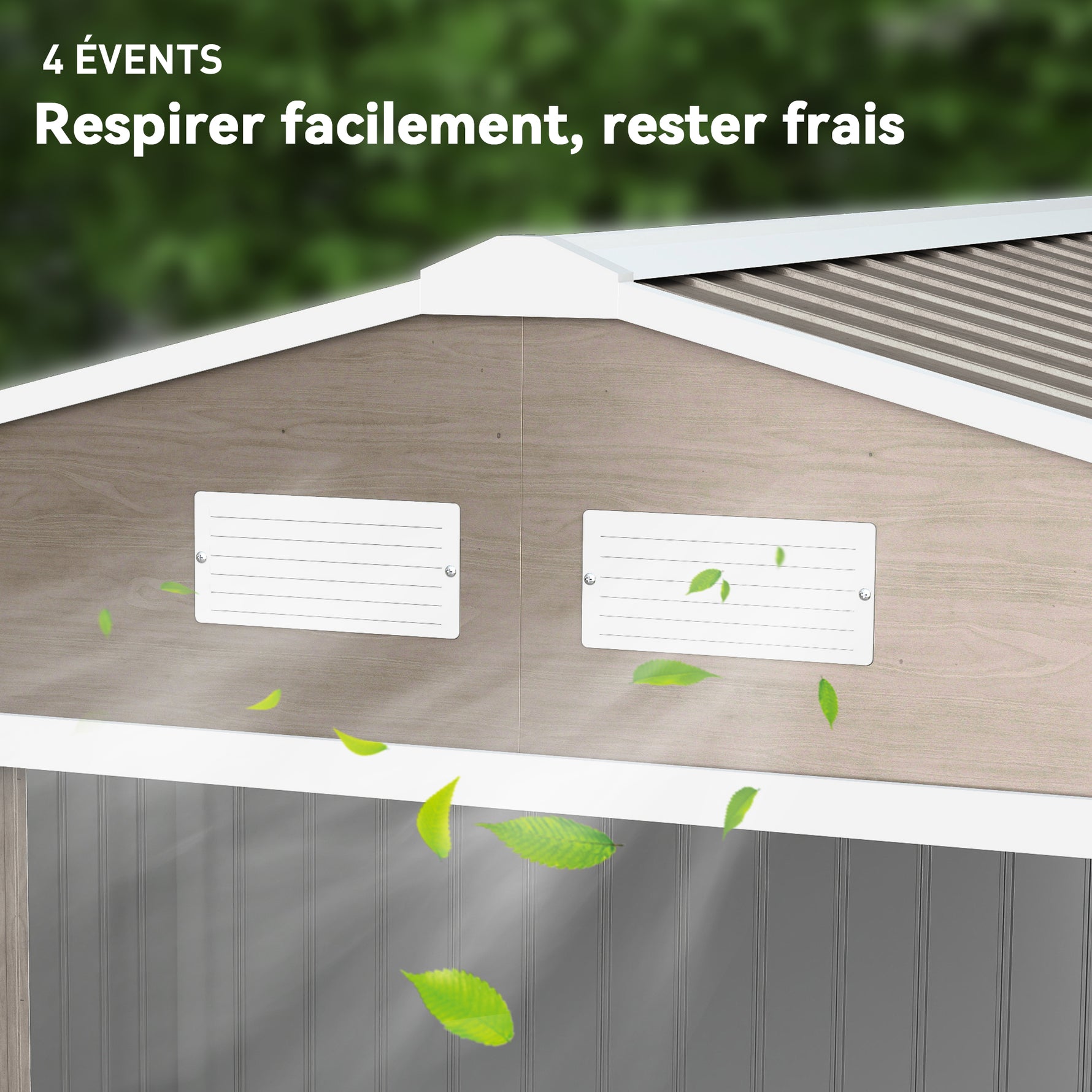 Abri de jardin 5,4 m² 2,77 x 1,95 x 1,92 m kit de fondation porte coulissante ventilations acier galvanisé, marron clair