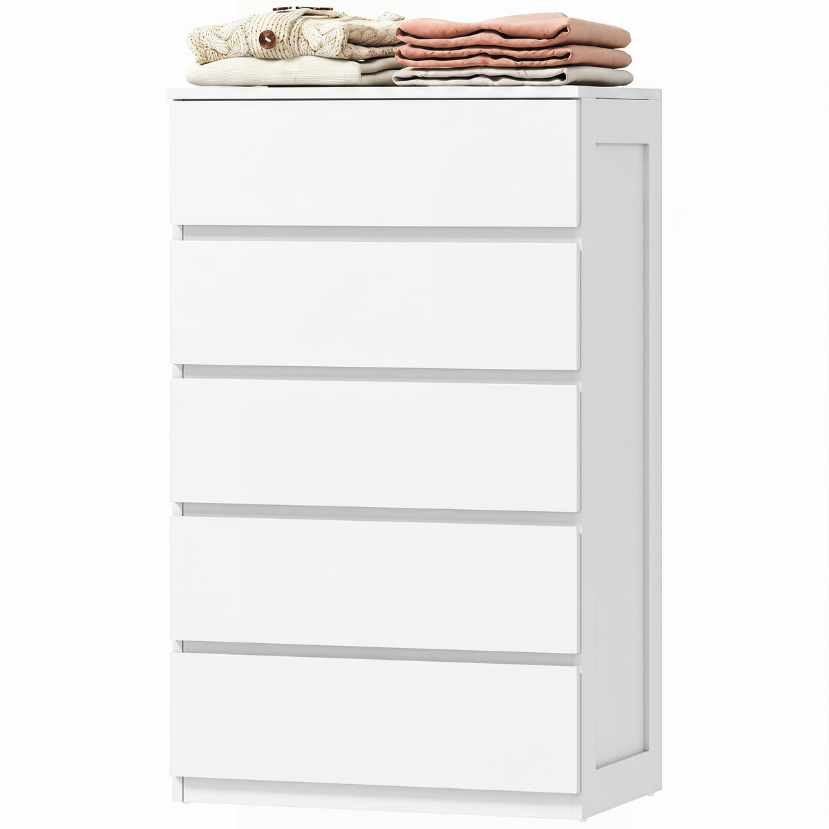 Commode 5 tiroirs meuble de rangement sans poignées design minimaliste 60 x 39 x 100 cm blanc