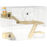 Cage à hamster à 3 niveaux, cage rongeur avec roue d'exercice, plateau profond transparent, 59 x 35,5 x 47 cm, blanc