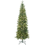 Sapin de Noël artificiel 210 cm, arbre de Noël slim avec 300 lumières 8 modes d'éclairage 826 branches articulées, vert