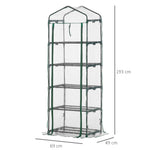 Serre de jardin PVC avec étagères 5 niveaux, serre de balcon, bâche renforcée 135 g/m², châssis en acier, porte zippée enroulable, pour légumes plantes fleurs, 69 x 49 x 193 cm, transparent