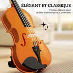 Violon 4/4 ensemble de violon en bois massif pour adultes et débutants avec étui léger et portable 60 x 21 cm marron