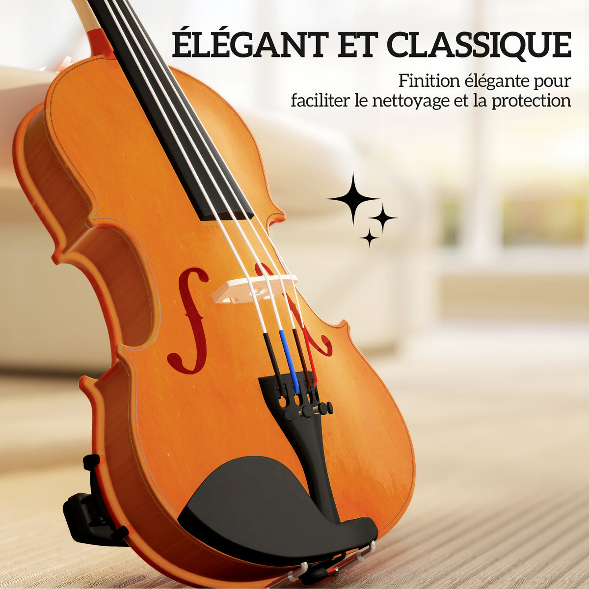 Violon 4/4 ensemble de violon en bois massif pour adultes et débutants avec étui léger et portable 60 x 21 cm marron