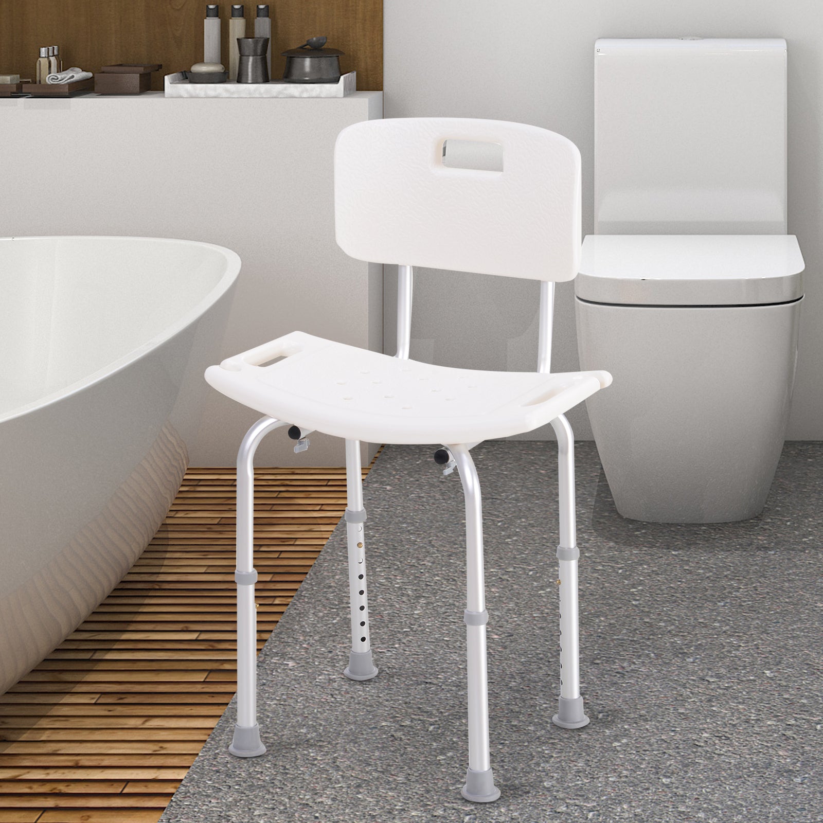 Chaise de Douche siège de Douche Ergonomique Hauteur réglable Pieds antidérapants Charge Max. 136 Kg alu HDPE Blanc