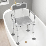 Taburete de ducha, silla de ducha ergonómica, altura regulable, patas antideslizantes, 56,5 x 53,5 x 87 cm, blanco y gris