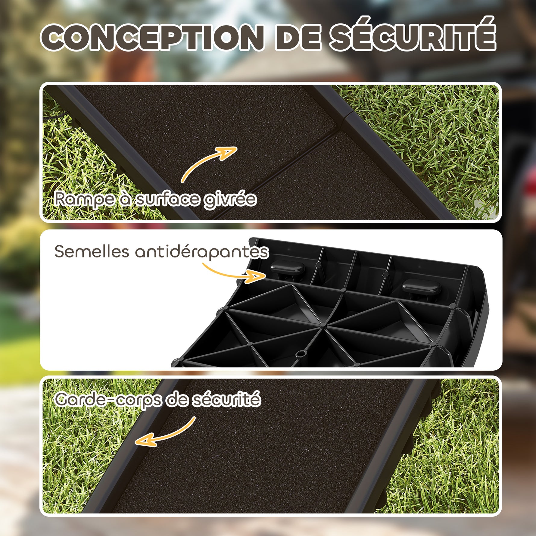 Rampe pliable pour chiens, escalier pour chien en PP avec pente douce et surface antidérapante, 155x38,5x15,5cm, noir