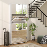 Meuble à chaussures 2 en 1 façades miroir 4 portes abattants, étagères réglables, jusqu'à 24 paires, 76l x 26P x 168H cm