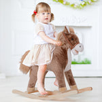 Cheval à Bascule Cheval de Cowboy Selle Grand Confort pour Enfants de 36+Mois Peluche Courte Douce Bois peuplier Charge 40 Kg Marron