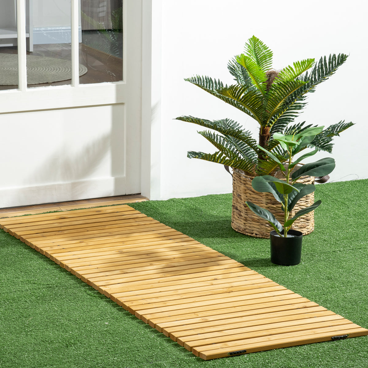 Allée chemin de jardin en lattes de bois enroulable - bois massif de pin 185 x 60 cm