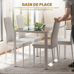 Ensemble table à manger et chaises pour 4 personnes, plateau rectangulaire en verre, pour cuisine salon maison, blanc