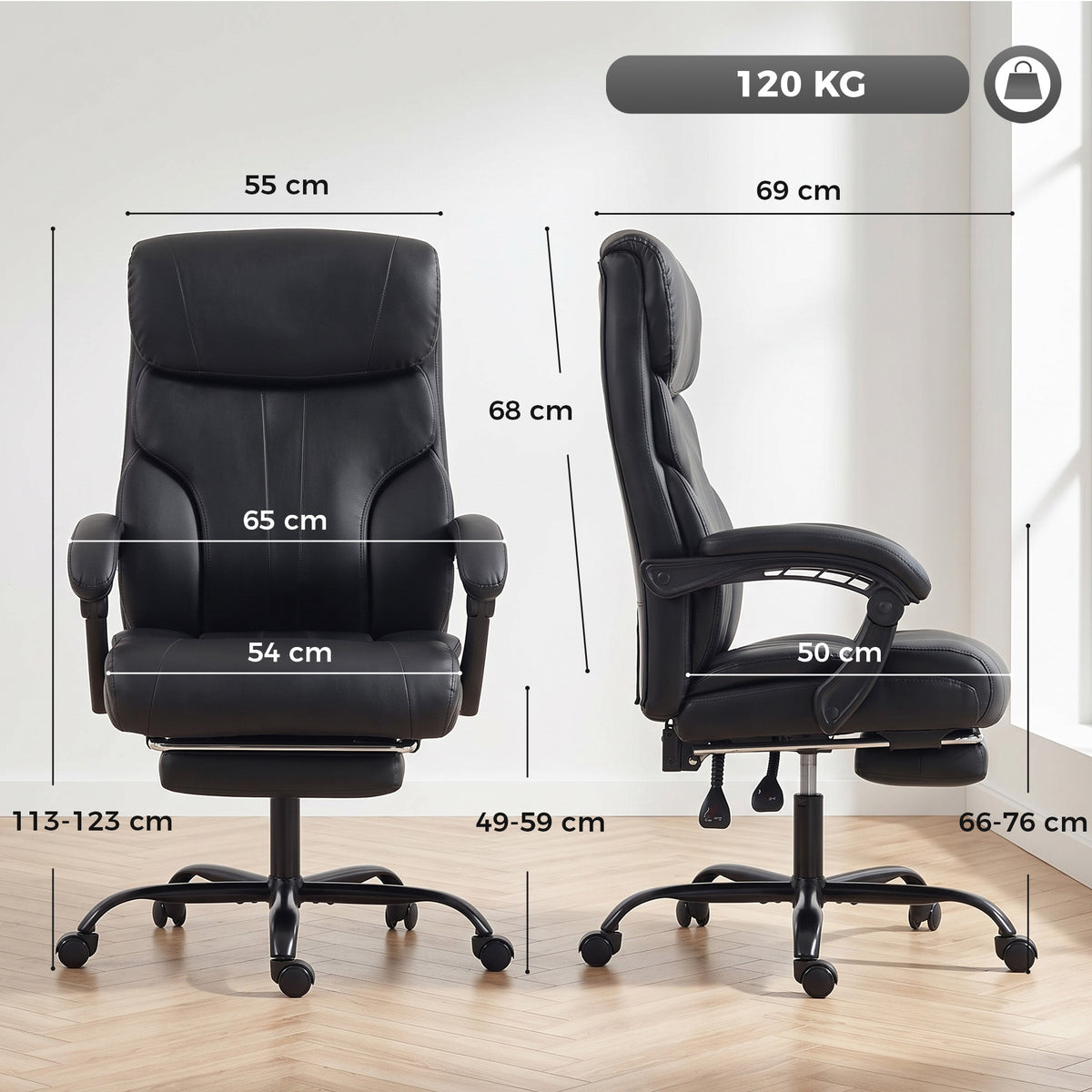 Chaise Bureau Ergonomique Inclinable, Fauteuil de Bureau en PU, Accoudoirs Synchronisés, Hauteur Réglable, Noir