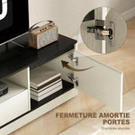 Meuble TV pour Télévision jusqu'à 60" avec 2 Armoires, 1 Étagère Ouverte, 1 Tiroir, Moderne, 140x35x40cm, Noir et Blanc