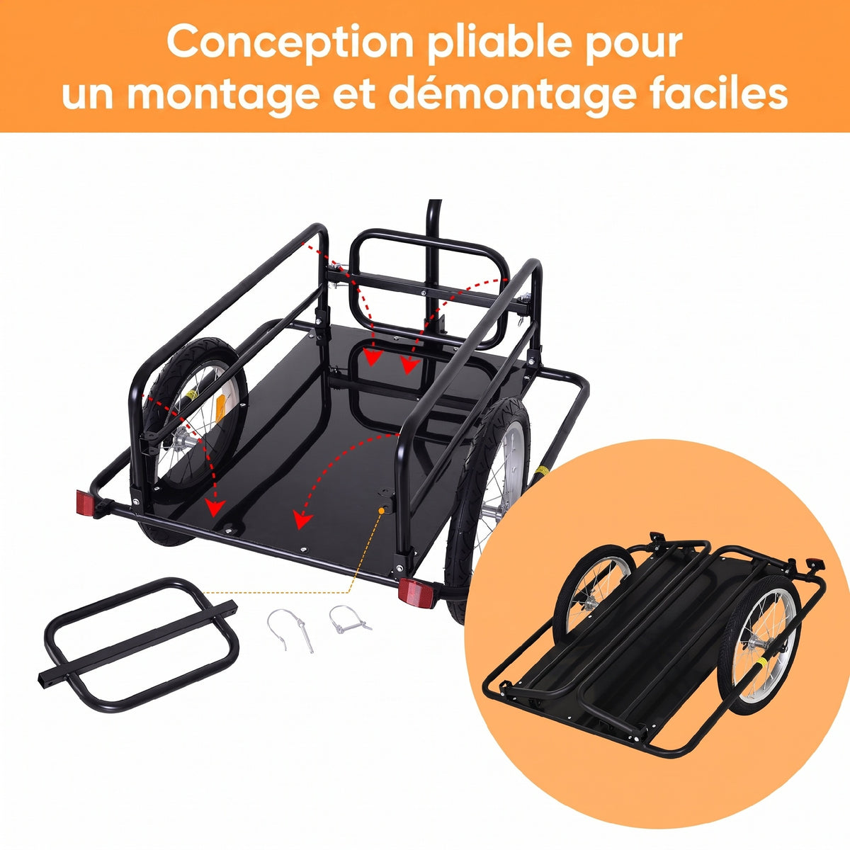 Fahrradanhänger, Transportanhänger für Fahrräder, 70 l, 155 L × 71,5 B × 77 H cm, Klappdeichsel mit universeller Befestigung, Stahl, maximale Traglast 40 kg, schwarz