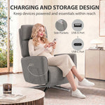 Fauteuil Relax Électrique Pivotant 360°, Fauteuil Inclinable avec Appui-Tête Réglable, Ports USB, Tissu en Lin, Gris