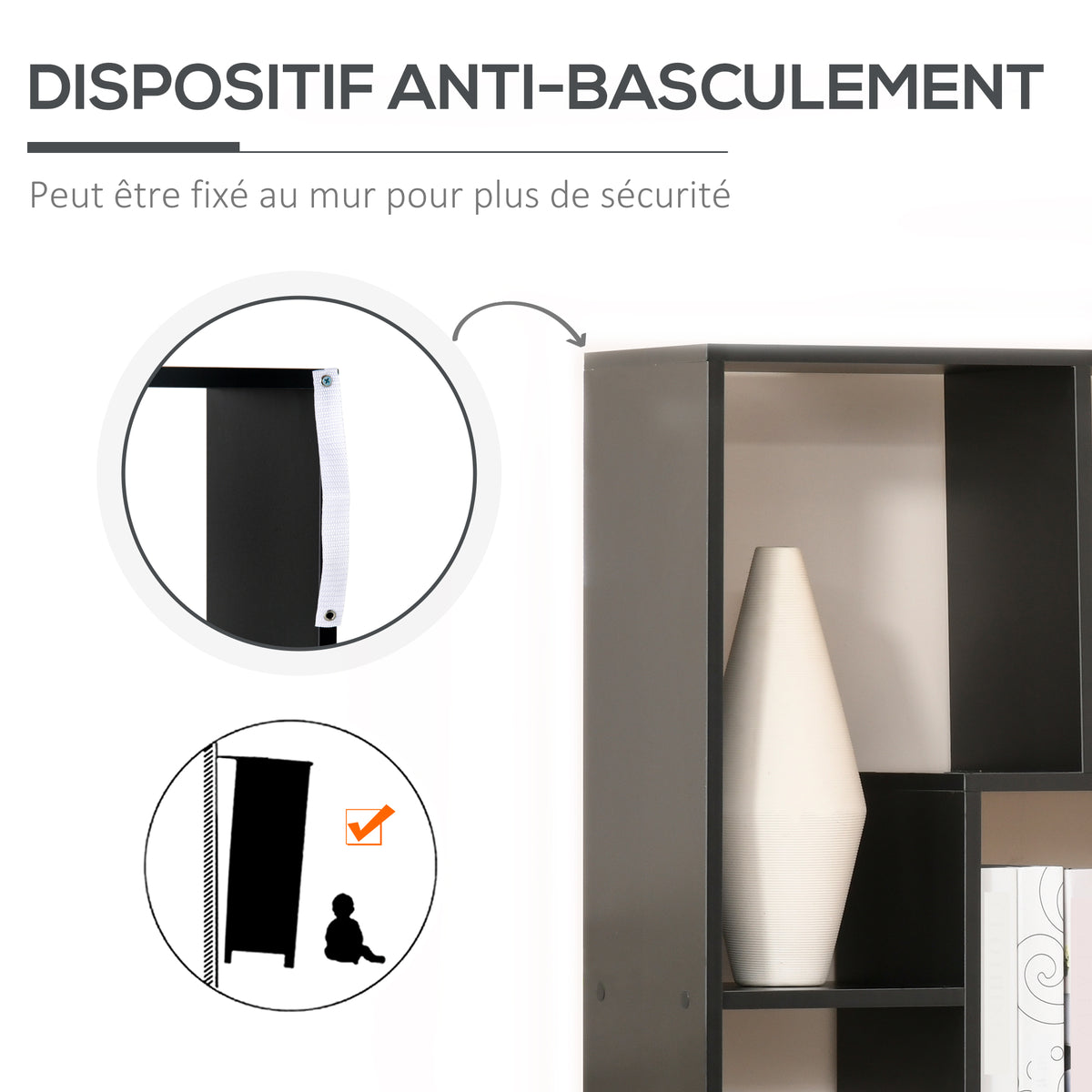 Bibliothèque étagère Zig zag Design Contemporain 70L x 24l x 178H cm Panneaux Particules noir