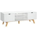 Meuble TV Banc TV sur Pied Moderne Scandinave 2 Portes 2 niches en Bois Blanc 150L x 39l x 50H cm