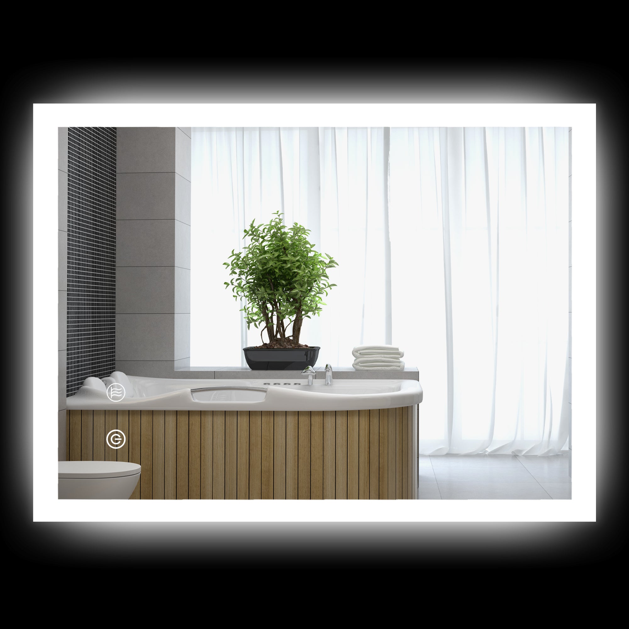Miroir mural lumineux LED de salle de bain 80 x 60 cm 3 couleurs luminosité réglable interrupteur tactile transparent