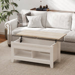 Table basse plateau relevable, table de salon avec étagères et compartiment caché,105 x 50 x 49-62,5 cm blanc
