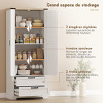 Buffet haut cuisine, armoire de cuisine avec 2 portes, 2 tiroirs, étagères réglables, style rustique, 76x40x180cm, blanc