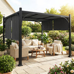 Pergola de jardin 3 x 3 m tonnelle de jardin avec Auvent coulissant, structure métallique, pour extérieur, Gris Foncé
