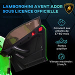 Elektroauto für Kinder, lizenziert Lamborghini Aventador SVJ 12V mit Flügeltüren, Fernbedienung, 3-5 km/h, grün