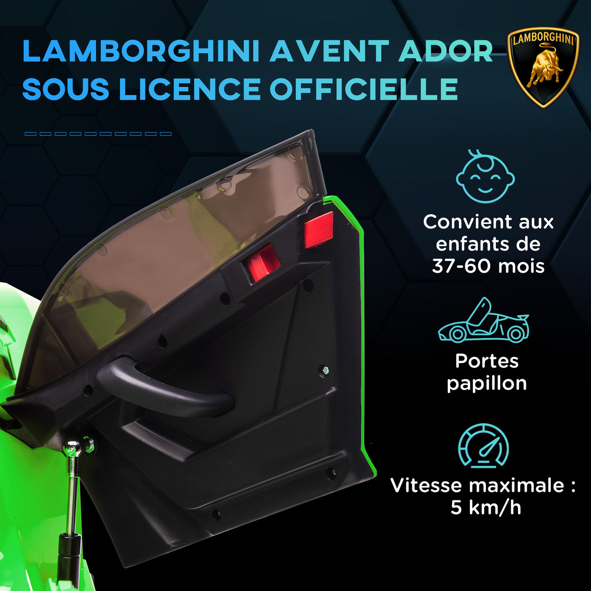 Elektroauto für Kinder, lizenziert Lamborghini Aventador SVJ 12V mit Flügeltüren, Fernbedienung, 3-5 km/h, grün