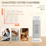 Chauffage d'appoint en céramique 2000 W, radiateur électrique soufflant 4 modes, thermostat réglable, 20x20x49cm, blanc