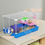 Cage Hamster, Cage Rongeur à 2 Niveaux, Base Amovible pour Nettoyage Facile, Cabane, Roue d'Exercice, 47x30x27cm, Bleu