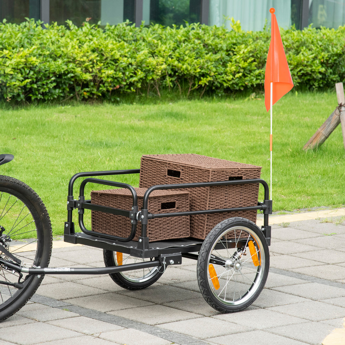 Remolque plegable para bicicleta de acero, ruedas de 16 pulgadas, carga máx. 40 kg, con barra de tiro universal