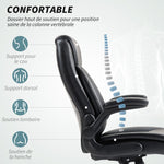 Fauteuil de bureau avec accoudoirs relevables, chaise de bureau ergonomique, hauteur réglable, fonction de bascule, noir