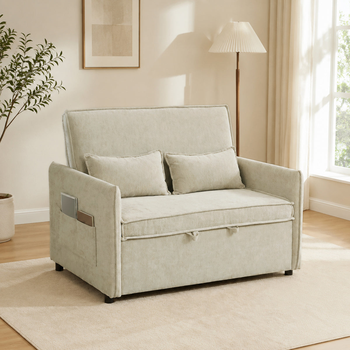 Canapé Convertible 2 Places, Canapé-Lit 3 en 1 Velours 137 cm, Dossier Réglable, Assise Large, 2 Oreillers, Vert