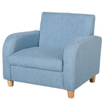Fauteuil Enfant Design scandinave accoudoirs Assise Dossier garnissage Mousse piètement Bois Caoutchouc Lin Bleu