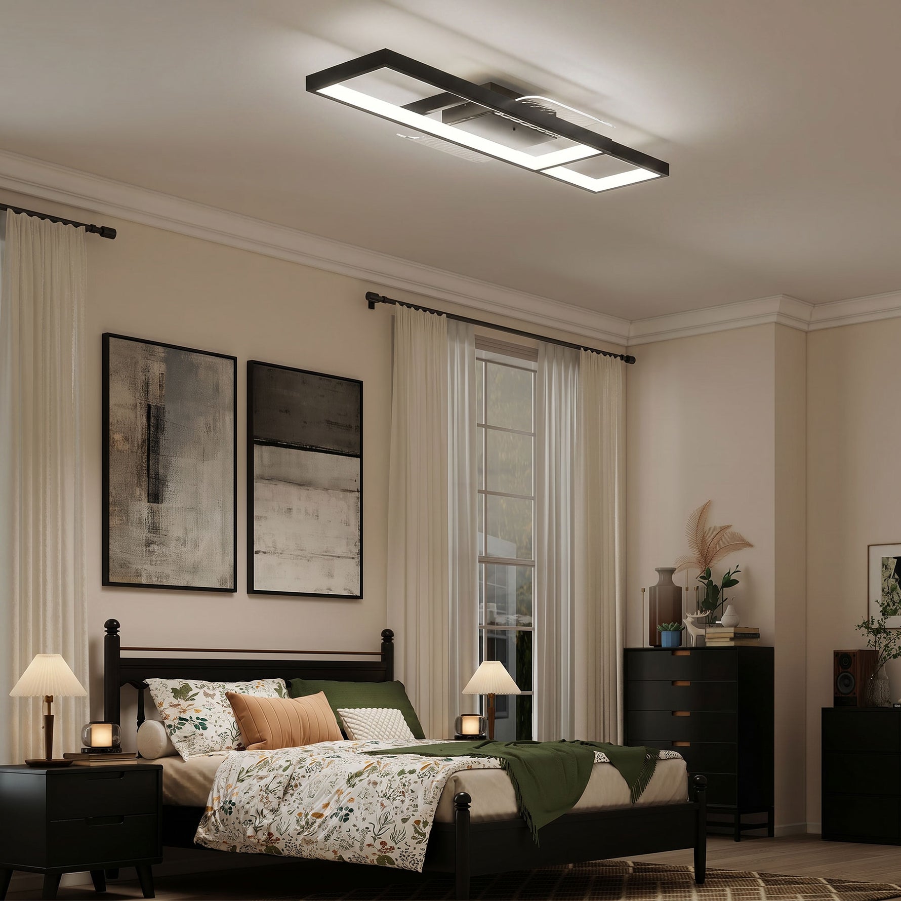 Plafonnier LED rectangle 43W, luminaire plafonnier 3000-6000K, 4600LM, télécommande, 70 x 30 cm, noir