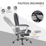 Fauteuil de bureau direction massant chauffant hauteur réglable dossier inclinable toile de lin gris